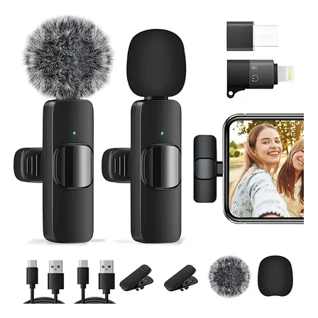 Micrófono De Solapa Lawan Inalámbrico, Pack De 2 Para iPhone Y Android Con Cancelación De Ruido Negro