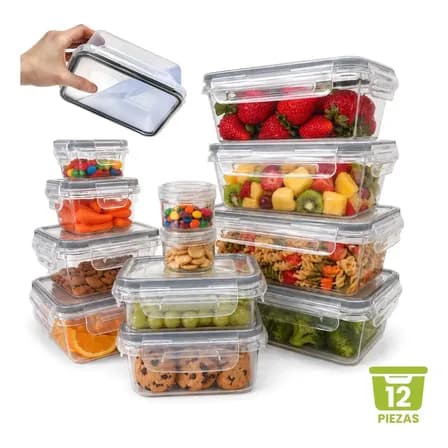 Recipientes Herméticos De Almacenamiento De Cocina 12 Pz Transparente 12 Piezas