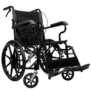 Silla De Ruedas Traslado Ergonomica Con Brazos Fijos Descansapies Desmontables Y Facil Manejo En Espacios Reducidos Color Negro